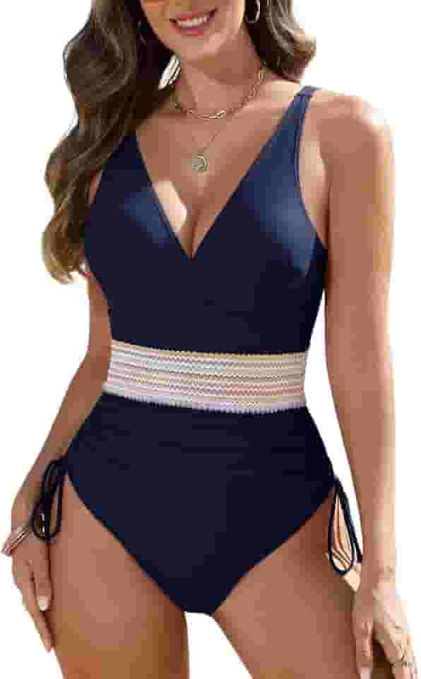 Maiô feminino com controle de barriga, emagrecedor, gola V, modelador, roupa de banho com cordão