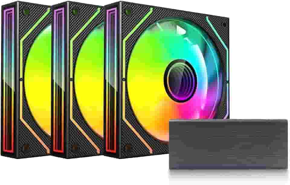 Kit Cooler Fan para Gabinete C3Tech Gaming F9-L660BKRGB Preto + Hub controlador de cooler fan com capacidade de 10 coolers, LED ARGB, controle remoto, 12 cm