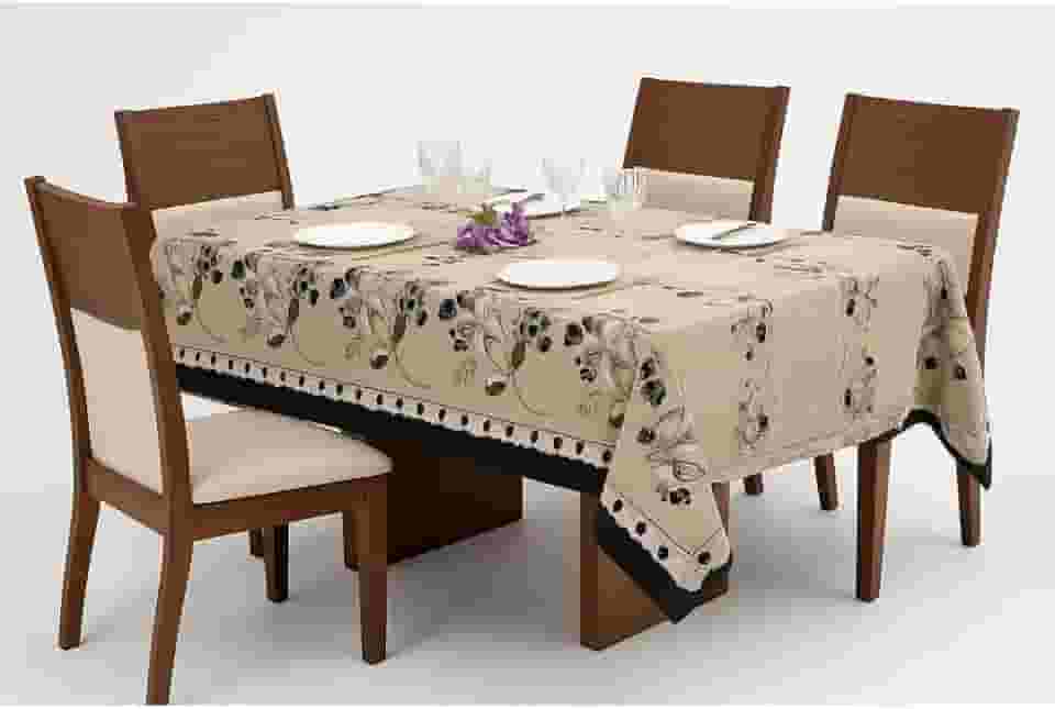 Toalha de Mesa Oxford Premium Estampada 100% Poliéster Retangular Vários Tamanhos (4, 6, 8, 10 e 12 Lugares) (Est Café, 6 Lugares)