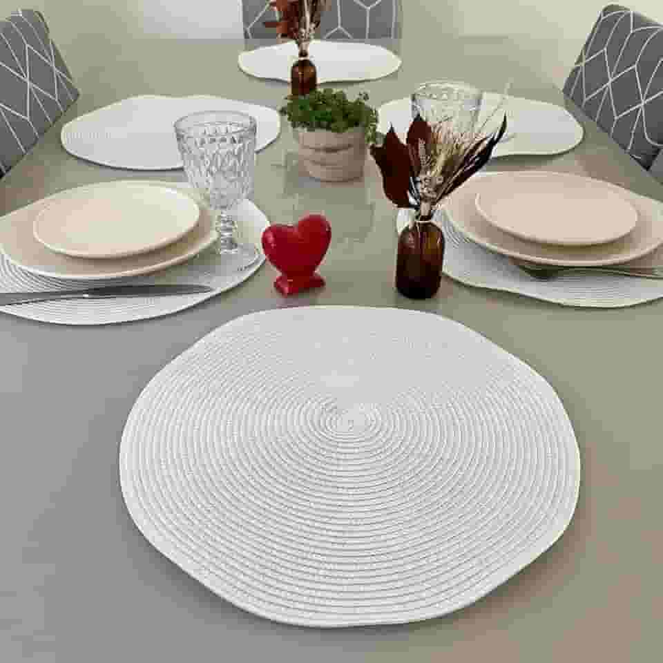 Kit 6 Peças Jogo Americano Redondo - Sousplat Redondo para Mesa Posta - Jogo Americano Elegante para Jantar, Almoço e Café - UpShop (Branco)