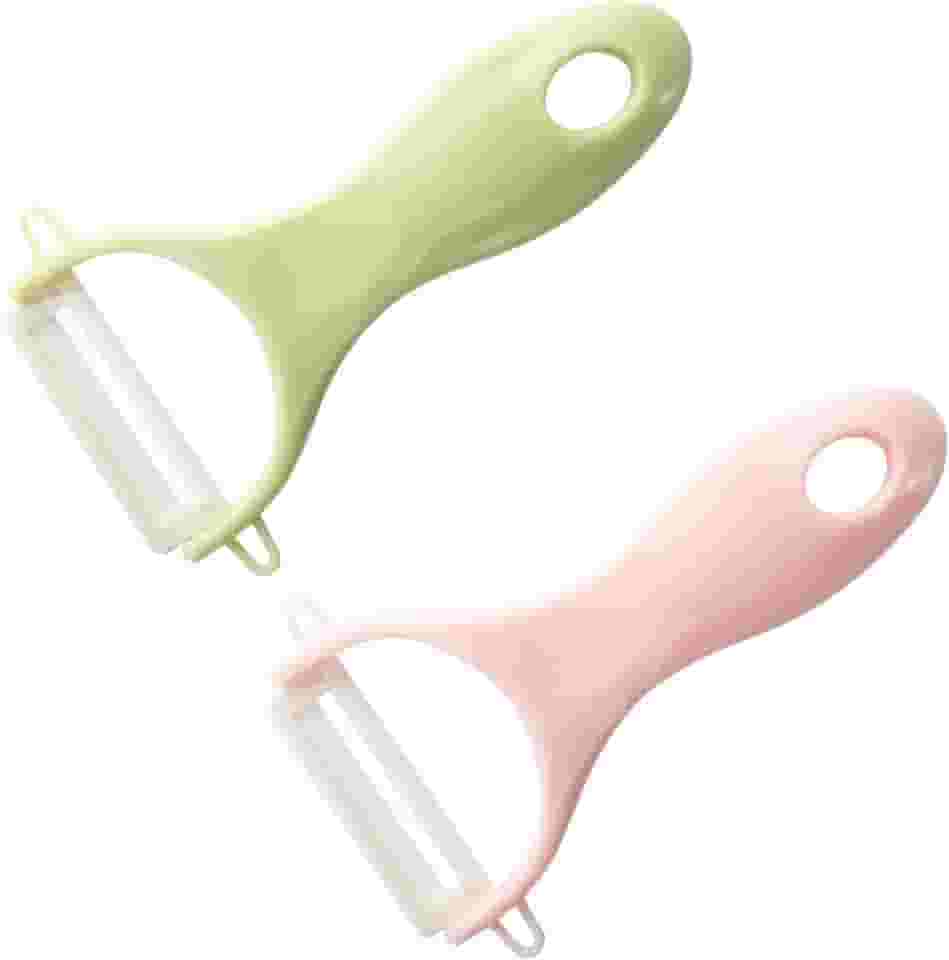 Descascadores de vegetais - Descascadores de batata de cerâmica - Descascadores de vegetais/frutas para cozinha, conjunto de 2 - Fatiador com lâmina afiada para cenoura, laranja, maçã (rosa e verde)