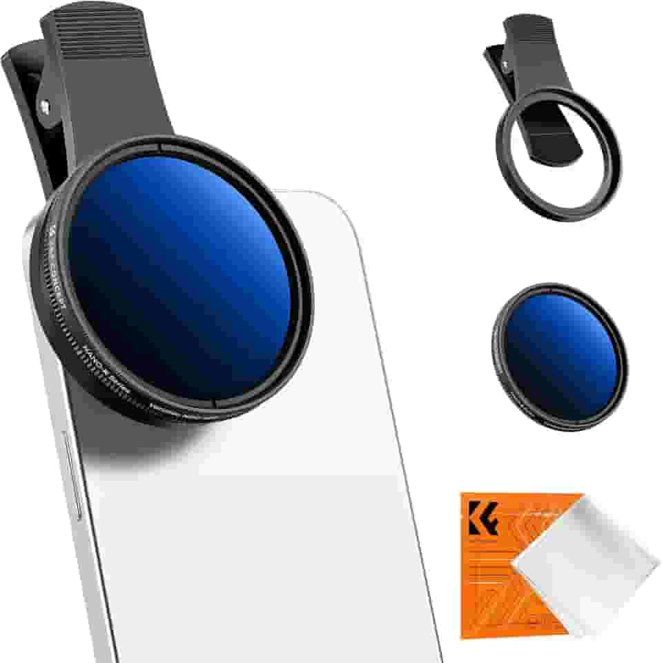 K&F Concept Kit de filtro de lente de câmera de telefone ND2-400 com clipe de 52 mm, filtro de densidade neutra ajustável compatível com iPhone 16 15 14 13 12 11