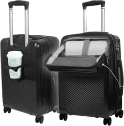 Mala de Viagem de Bordo 10Kg Expansível Rígida Padrão ANAC com 4 Rodas duplas 360° Cadeado Anti Furto Compartimento Exclusivo para Notebook Saída USB para carregamento de Celular (Preta)