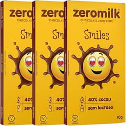 Kit 3 Unidades de Chocolate sem Lactose 40% Cacau Smiles de 70g cada - Zeromilk