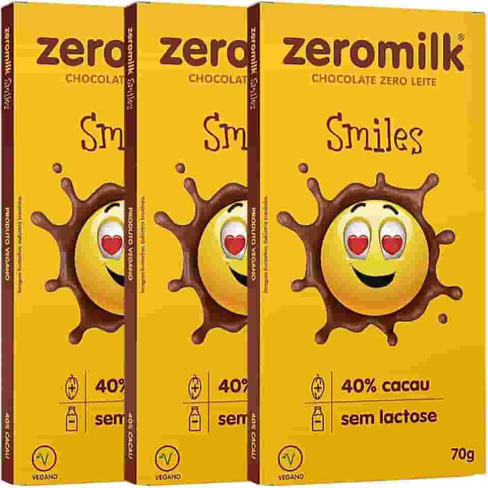 Kit 3 Unidades de Chocolate sem Lactose 40% Cacau Smiles de 70g cada - Zeromilk