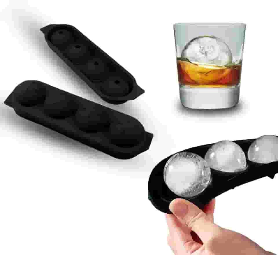 Forma de Gelo Redonda Para Drink Whisky 4 Esferas Grandes Molde de Silicone Coquetel Gin Vodka Bebidas - Qualidade Premium Ezc®