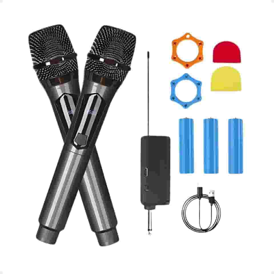 Microfone Sem Fio Duplo Profissional M87 UHF - Ideal para Karaokê, Palestras e Shows, Até 50m de Alcance (Preto)