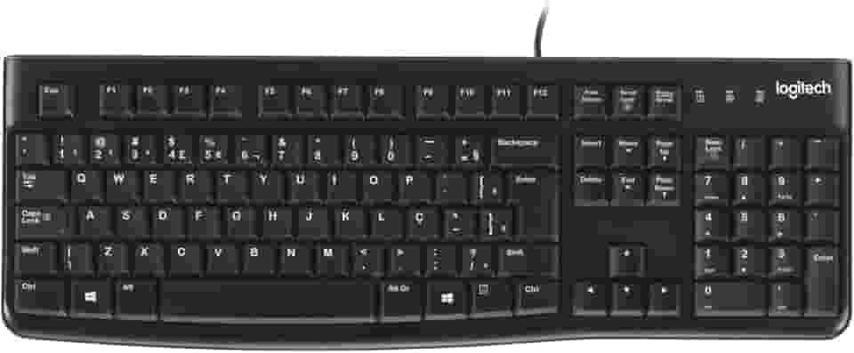 Teclado com fio USB Logitech K120, Resistente à Respingos, Barra de Espaço Curva, Compatível com PC e Notebook, Layout ABNT2
