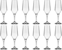 Jogo 12 Taças Champanhe Espumante 186ml SM Buffet Nadir Figueiredo Vidro Transparente