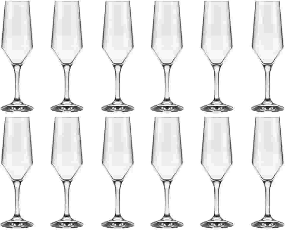Jogo 12 Taças Champanhe Espumante 186ml SM Buffet Nadir Figueiredo Vidro Transparente