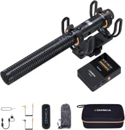 Microfone Sem Fio COMICA VM30 para Câmera - Supercardioide 3.5mm/USB-C Saída Analógica/Digital para DSLR, Filmadora, PC e Smartphones Android - Ideal para YouTube, Podcast, Entrevista