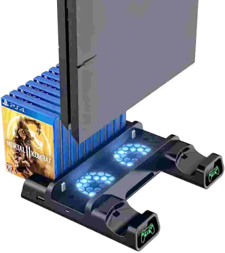 Base de resfriamento compatível com PS4/PS4 Pro/PS4 Slim,OIVO Controller Charging Dock Station com suporte vertical mais frio, carregador de controle duplo com indicadores de LED e 10 jogos de armazenamento