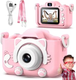 Máquina Fotográfica Infantil Câmera Digital Filma HD com Jogos Divertidos Portátil Gatinho Fofa Recarregável (Rosa Gatinho)