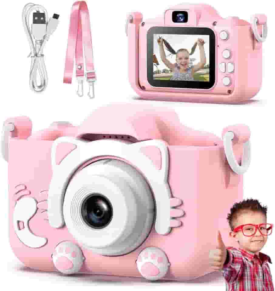 Máquina Fotográfica Infantil Câmera Digital Filma HD com Jogos Divertidos Portátil Gatinho Fofa Recarregável (Rosa Gatinho)