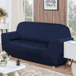 Capa de Sofá 3 Lugares com Elástico Agarradinha em Tecido Malha Gel Cores Alegres (Azul Marinho)