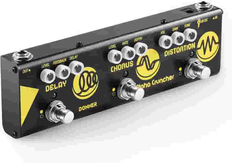 Donner Pedal de efeito multiguitarra alfa Cruncher 3 tipos de efeitos, atraso, chorus, pedal de distorção com adaptador