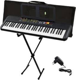 Kit Teclado Arranjador 61 Teclas PSR F52 com Fonte Bivolt e Suporte em X