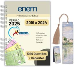 Apostila ENEM 2025 Completa | Provas Anteriores 2019-2024 Questões com Gabarito Oficial + Folhas de Redação | Estudo, Revisão e Simulados Atualizados + Marcadores de página/livros