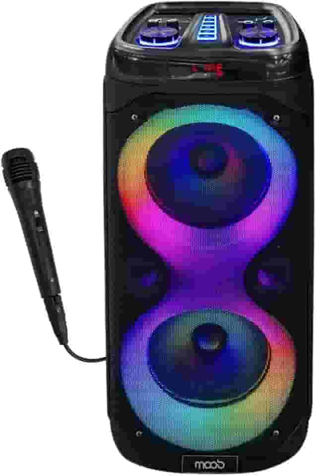 Caixa de Som Moob Wave Bluetooth 5.0 Tws 2 Alto Falantes Painel Led e Entrada para 2 Microfones 500w