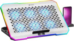 C3Tech Base refrigerada Gamer para Notebook, NBC-550SI 17,3", Cinza, 5 niveis de ajustes de inclinacao, ajuste de velocidade, Iluminacao RGB em 10 modos, superficie em aluminio, suporte para celular