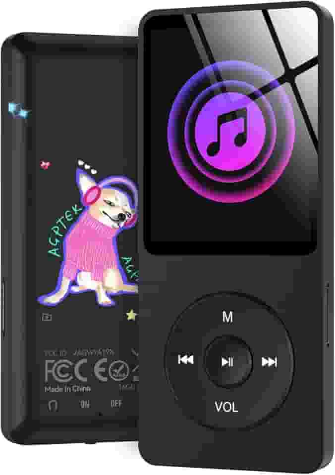 AGPTEK Leitor de MP3 A02S de 16 GB, reprodutor de música de som sem perdas de 70 horas, suporta até 128 GB, preto + rosa