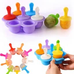 Forma de Silicone para 7 Picolés, Sorvetes e Paletas Infantis, Reutilizável, Fácil Limpeza (Laranja)