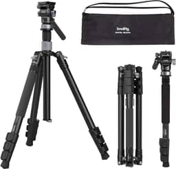 SmallRig Tripé de viagem de vídeo de 160 cm, tripé de fibra de carbono com cabeça de fluido de liberação rápida, base de tigela de nivelamento e coluna central, ultraleve de 1,3 kg para fotos e vídeos