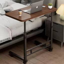 Mesa Notebook Multifuncional com Rodinhas e Altura Ajustável – Home Office, Escrivaninha para Computador e Estudo (Marrom com preto)