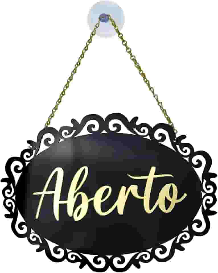 Placa Aberto/Fechado Decorativa Retrô Com Corrente E Ventosa