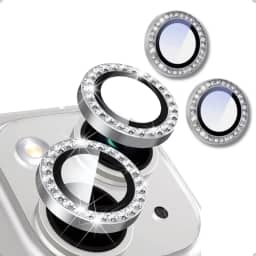 Lente Câmera Strass Proteção Película Compatível iPhone 14/15 E 14 Plus /15 Plus Kit (Prata)