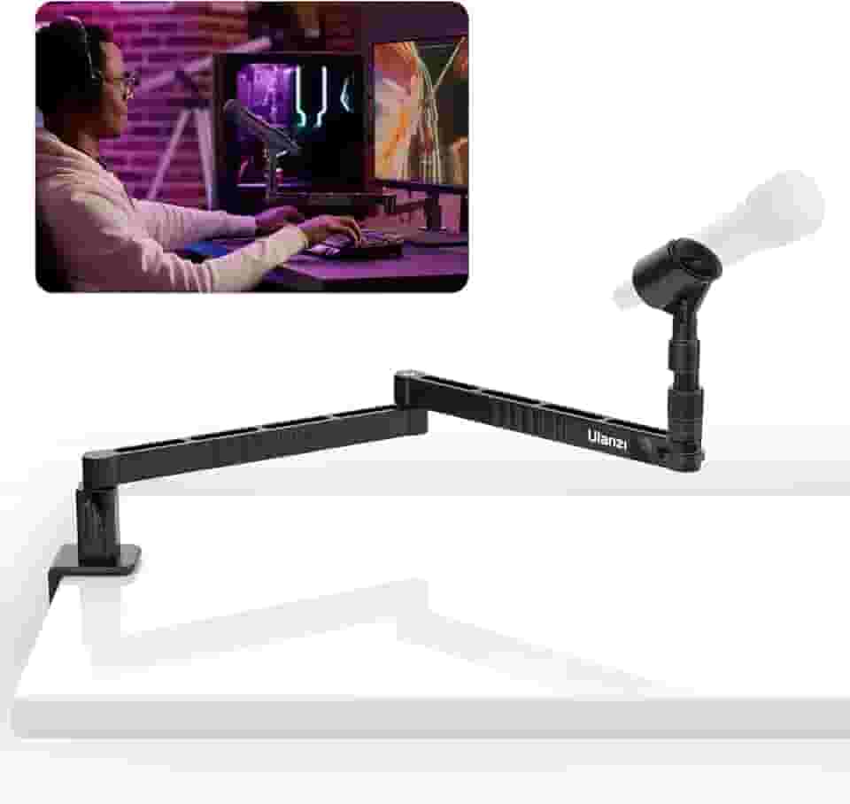 ULANZI LS26 Low Profile Mic Arm, Aluminum 360° Rotatable Foldable Microphone Low Arm Desk Mount for Podcast/Streaming/Gaming/Radio Studio w Mic Clip 1/4“ 3/8' 5/8' Screw for Most Mics