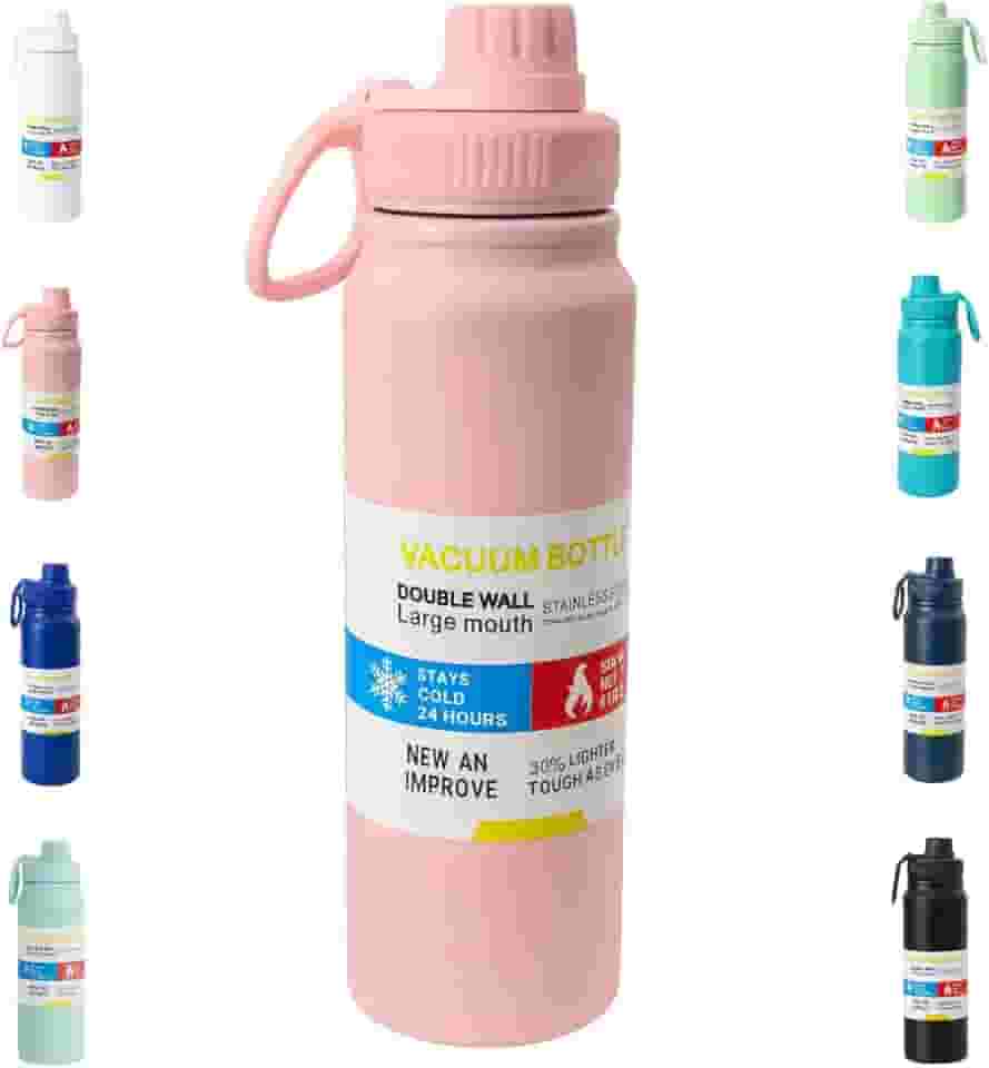 Garrafa De Água Térmica Inox 800ml Parede Dupla com Isolamento a Vácuo Quente e Frio, Antivazamento, Alça e Infusor Ideal para Academia, Caminhada, Escritório, Esportes (ROSA)