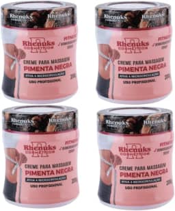 Kit Com 04 Creme Para Massagem Pimenta Negra 200g cada Rhenuks - Ajuda Eliminar Gordura Localizada, Estrias e Celulites