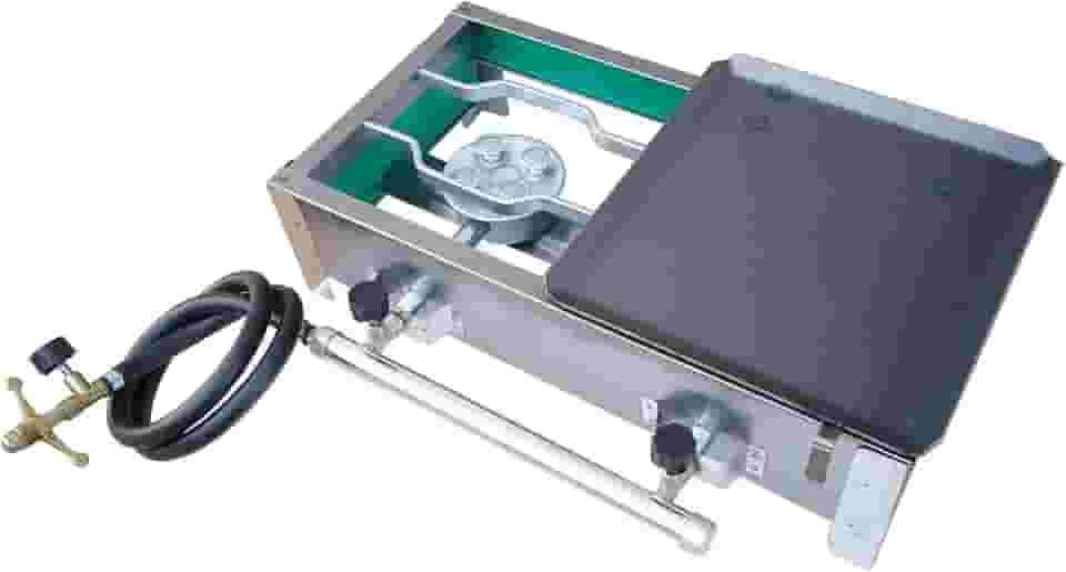 FOGÃO 2 BOCAS INOX COM 1/2 CHAPA FOGAREIRO PORTÁTIL + KIT GÁS