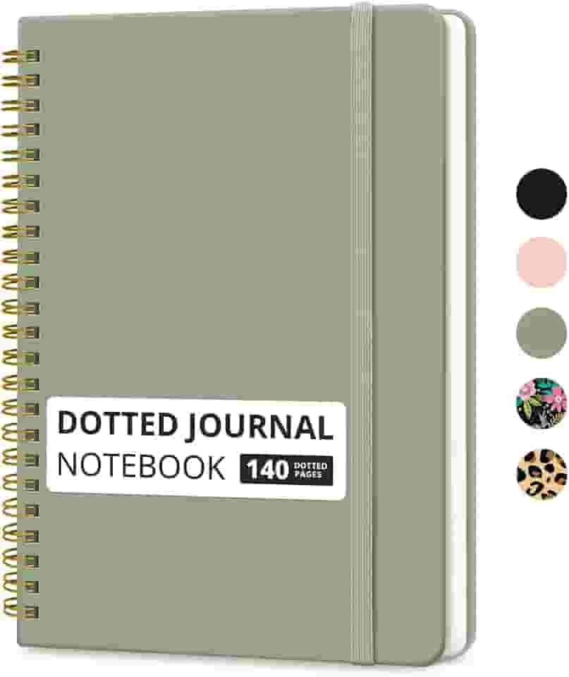 Caderno pontilhado, diário pontilhado em espiral para mulheres e homens, 140 páginas, caderno de capa dura com grade de pontos para trabalho, escola e escrita, papel grosso de 100 g/m², A5 (15 x 20