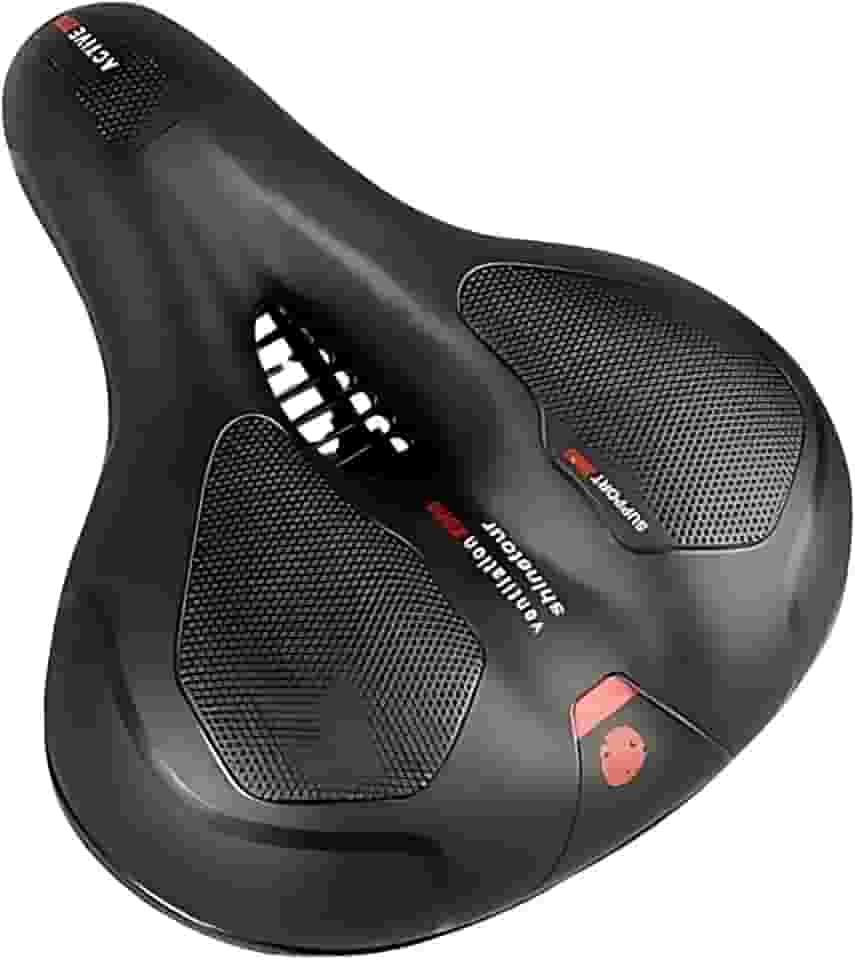 Selim de Bicicleta Confortável Largo com Absorção de Choque, Almofada em Gel à Prova d’Água, Fita Refletiva e Molas Anti-impacto, Preto