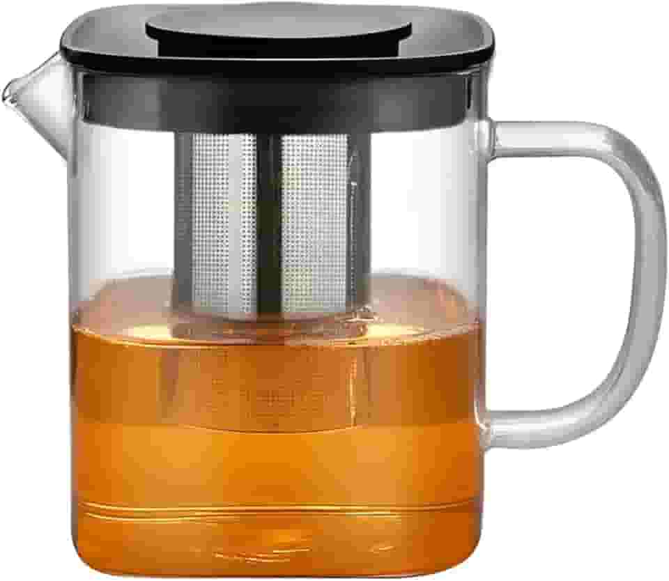 Jarra Quadrada Chaleira de Vidro Borossilicato 1000ml com Infusor de Chá Inox e Tampa Preta
