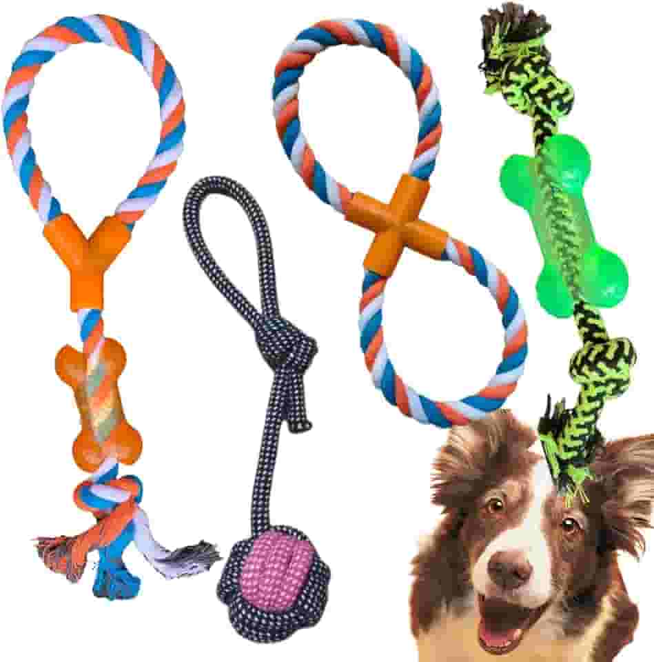 Kit 4 brinquedos para cachorro Mordedor puxador Bola Corda (Laranja)