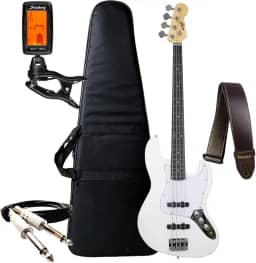 Kit Contra Baixo Bravo 4 Cordas Bb100 Passivo Jazz Bass + Acessórios (White)