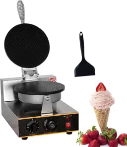 CNAOHGHN Máquina comercial de fazer casquinha de sorvete, máquina elétrica de fazer casquinha de waffle de 1200 W, superfície antiaderente, tempo ajustável de 0 a 5 minutos