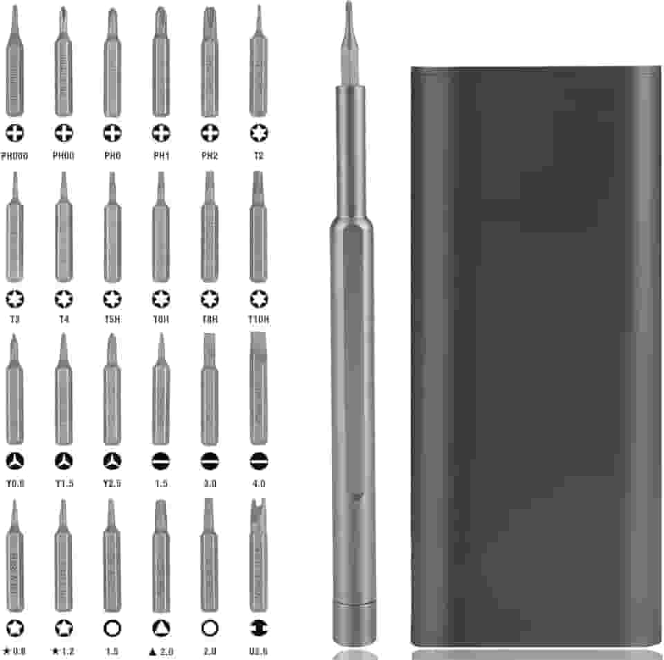 Kit Chaves de Precisão 25 em 1 | Pontas Magnéticas – Aço CR-V, Pedras Torx, Phillips, Tri-ponto, Pentalobe | Estojo Compacto | Ideal para Notebook, Iphone, PC, Ps, Xbox, Celular, Macbook, Óculos