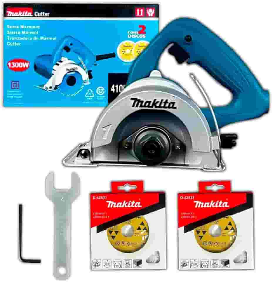 MAKITA Serra Mármore 4100NH3XZ2 1300W com 2 Discos 13800RPM Corte Preciso em Mármore Granito e Porcelanato Leve Ergonômica e Segura p/Obras e Reformas -110v