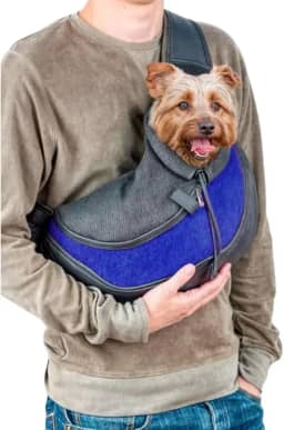 Bolsa Sling Transversal para Pets, Cachorro e Gato, Tecido Respirável, Alça Ajustável, com Bolsos Laterais (Azul)