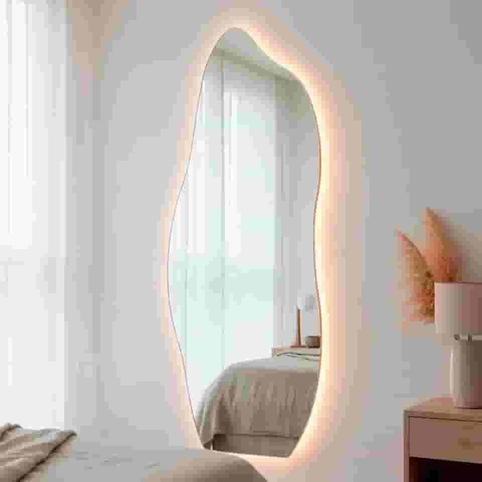 Espelho Orgânico Flame com Led 170x70 Grande de Parede Decorativo para Sala Quarto Banheiro (Led Quente)