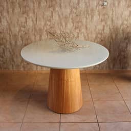 Mesa Jantar Cone Laqueado Tampo Redondo Laca Com Vidro 120cm