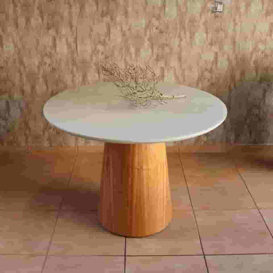Mesa Jantar Cone Laqueado Tampo Redondo Laca Com Vidro 120cm