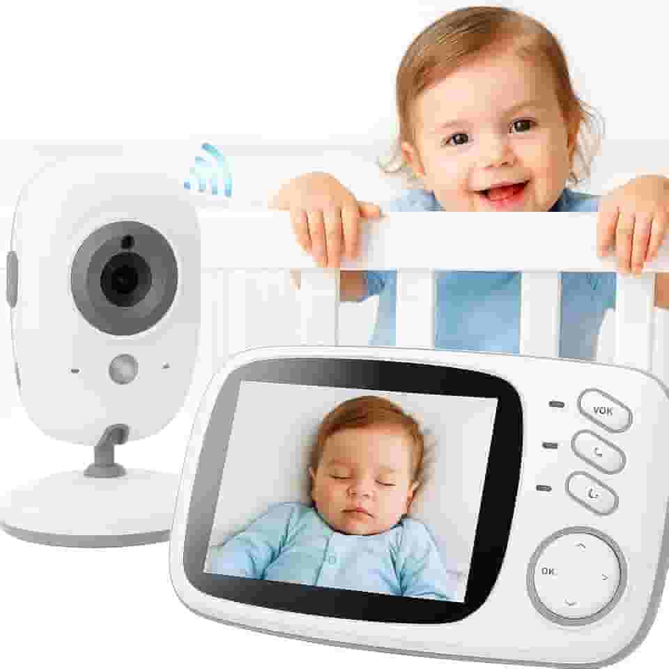 Babá Eletrônica com Câmera, Tela LCD 3.2”, Visão Noturna Infravermelha, Áudio Bidirecional, Sensor Temperatura, VOX, Canções de Ninar, Alcance 250m, Sem Wi-Fi, Monitor Bebê, Segurança Total