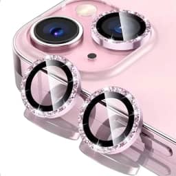 Lente Câmera Strass Proteção Película Compatível iPhone 14/15 E 14 Plus /15 Plus Kit (Rosa)