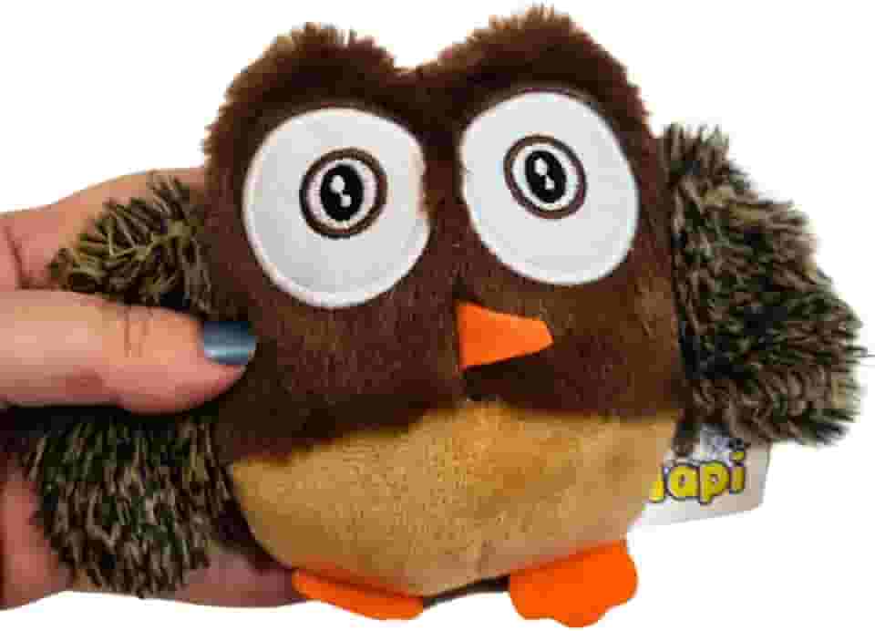 Brinquedo Pelúcia Pet Cachorro Pequeno Mordedor Cães Formato Coruja Tamanho 18 x 13 cm Apito Sonoro Alivia Stresse