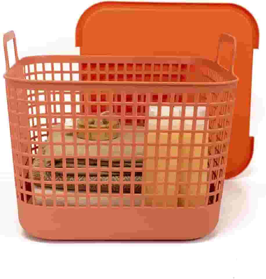 Oikos - Cesto de Plástico Grande Telado com Tampa e Alças 45L Terracota